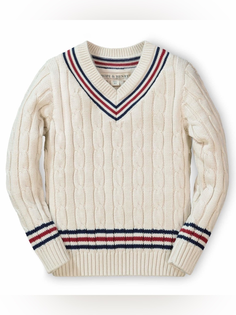 Hope & Henry Organic Cotton Cable Knit Cricket Sweater Cream White Medium M